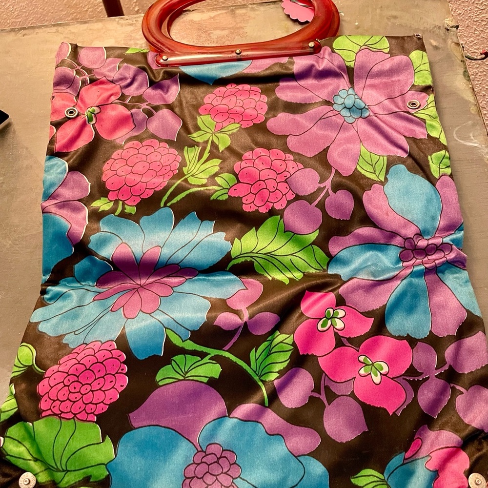 Vintage Floral Clutch Convertible Women's Bag with Faux Tortoise Handle